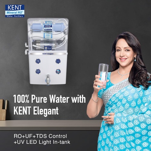 KENT Elegant Compact RO Water Purifier with KENT's Patented Mineral ROTM Technology RO + UF + TDS Control + UV LED Tank 8 Tank White